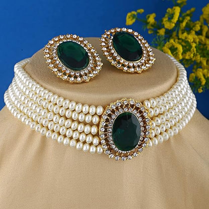 Shining Diva Fashion 18k Gold Plated Latest Stylish Fancy Choker Traditional Pearl Necklace Jewellery Set for Women