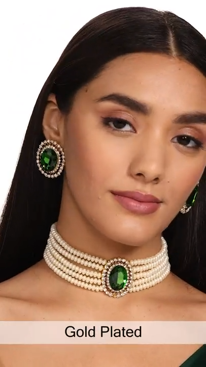 Shining Diva Fashion 18k Gold Plated Latest Stylish Fancy Choker Traditional Pearl Necklace Jewellery Set for Women